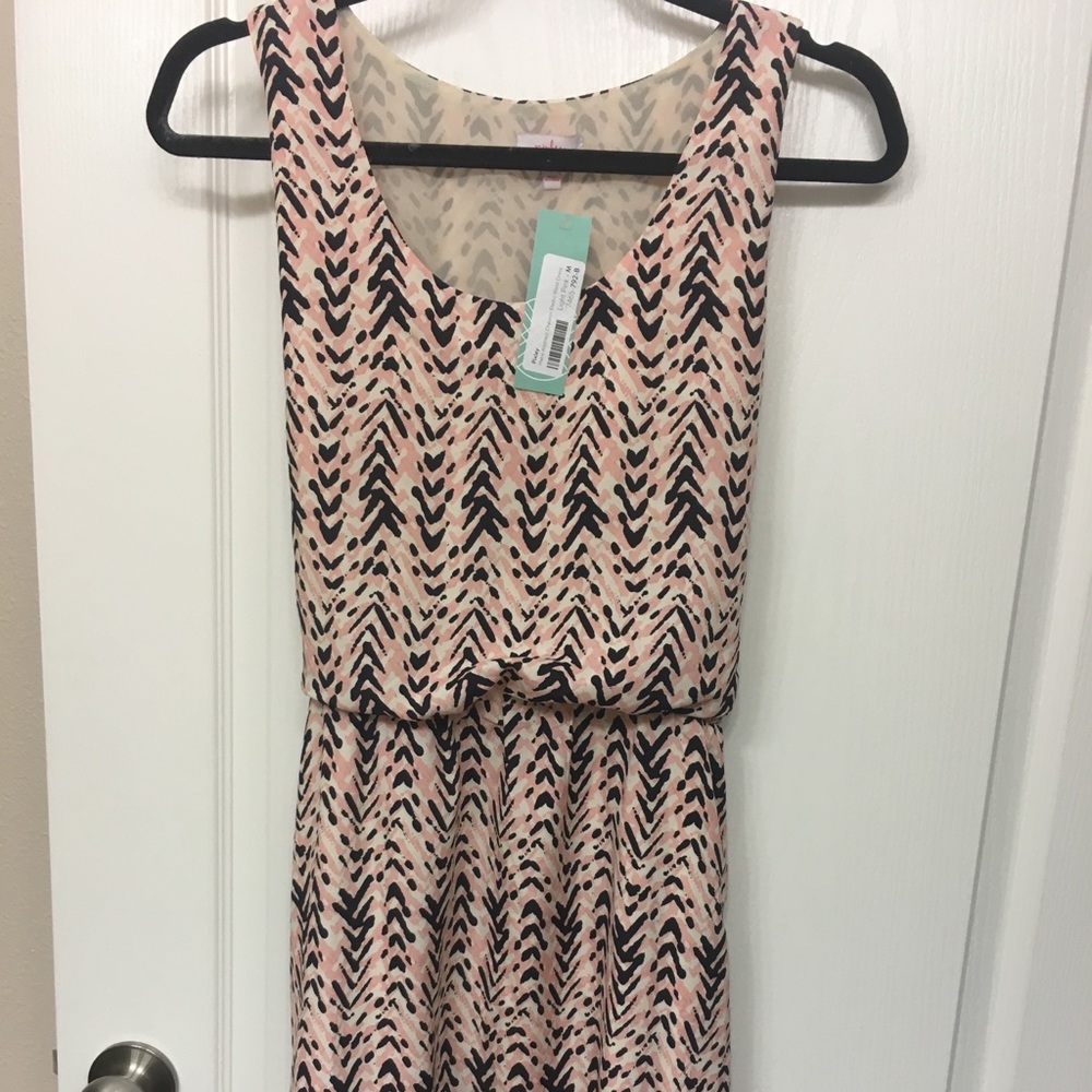 Light Coral, Navy, Ivory Chevron Dress